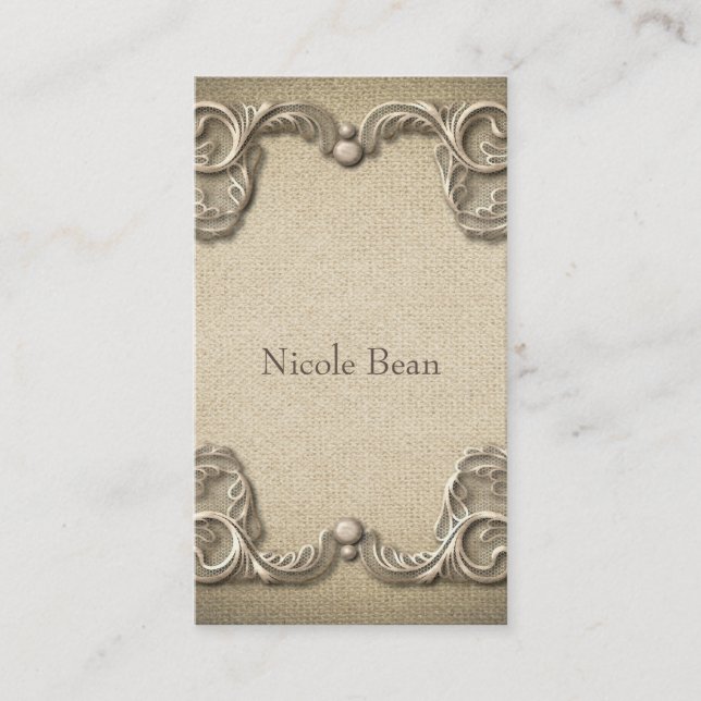 Carte De Visite Élégant Vintage Rustique Toile de Jute Dentelle Oc (Devant)