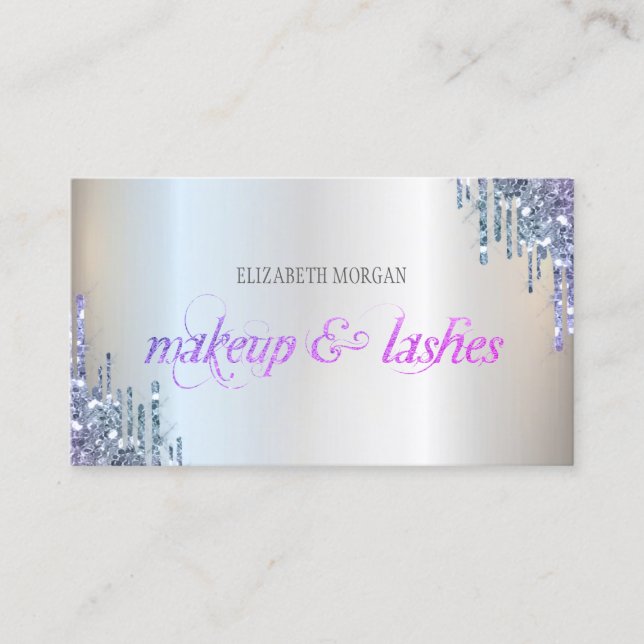 Carte De Visite Élégant Violet Glitter Drips Professionnel  (Devant)