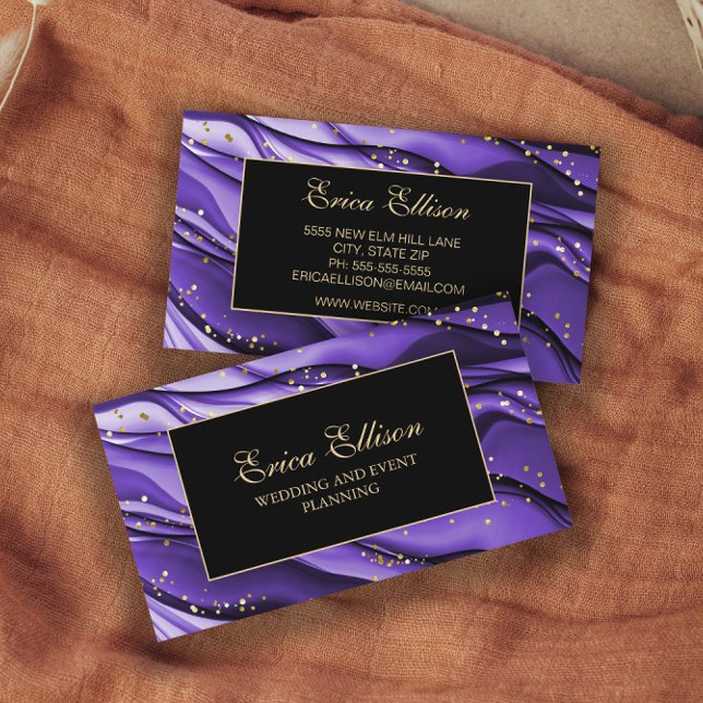Carte De Visite Élégant violet noir Parties scintillant Wedding pl (Créateur téléchargé)