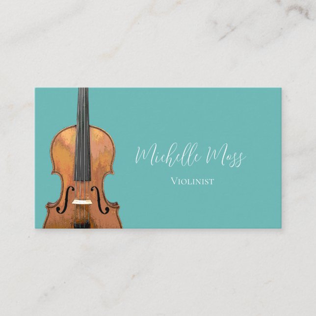 Carte De Visite Elegant Violin Music Teacher Violinist Trendy Teal (Devant)