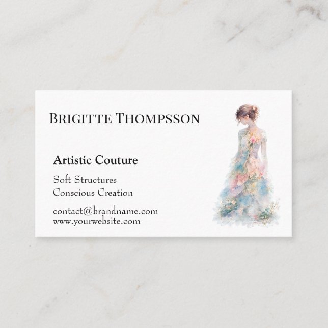 Carte De Visite Elegant Watercolor Couture Bridal Fashion Designer (Devant)