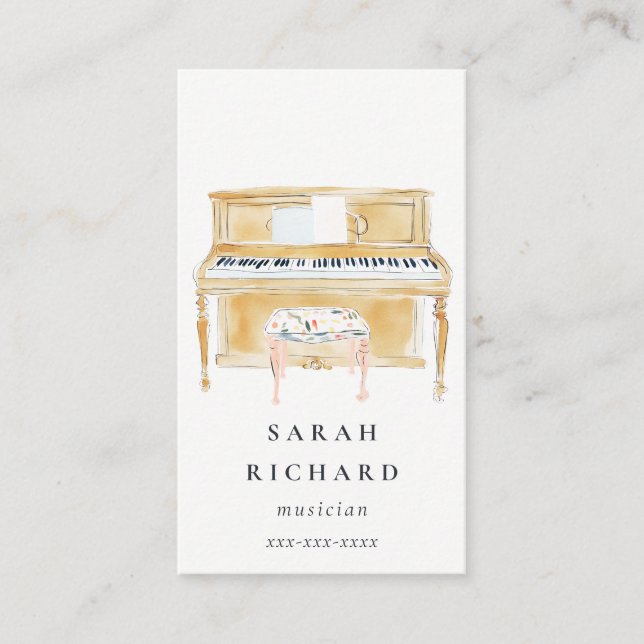 Carte De Visite Elegant Watercolor Piano Musician Music Teacher (Devant)