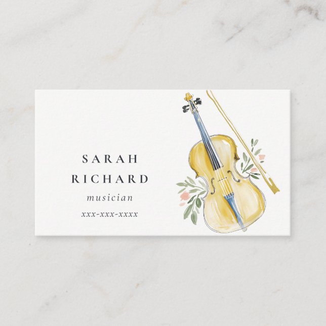 Carte De Visite Elegant Watercolor Violin Musician Music Teacher (Devant)