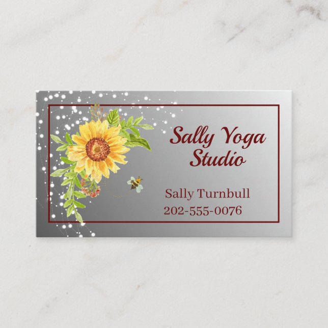 Carte De Visite Elegant Watercolor Yellow Sunflower Business Card (Devant)