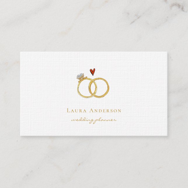 Carte De Visite Élégant Wedding planner anneaux or (Devant)
