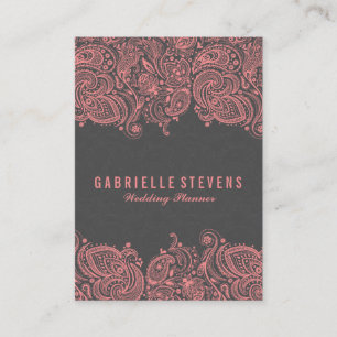 Carte De Visite Élégant Wedding planner de dentelle gris et rose
