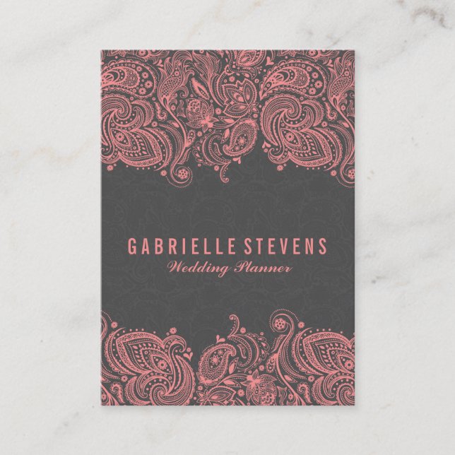 Carte De Visite Élégant Wedding planner de dentelle gris et rose (Devant)