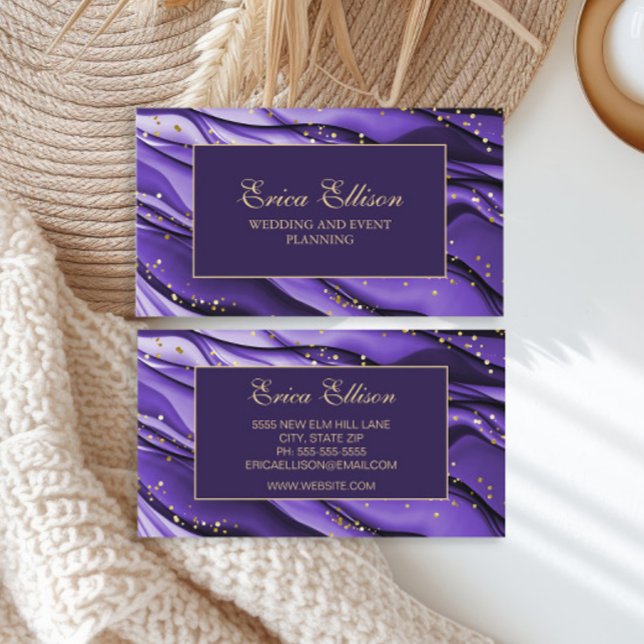 Carte De Visite Élégant Wedding planner de Parties scintillant d'o (Purple alcohol ink event planner business card )