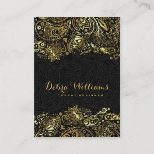 Carte De Visite Elégant Wedding planner Gold & Black Paisley