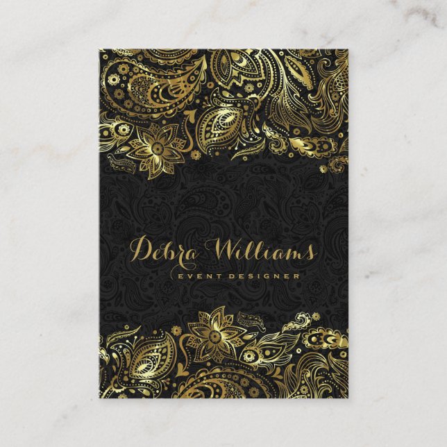 Carte De Visite Elégant Wedding planner Gold & Black Paisley (Devant)