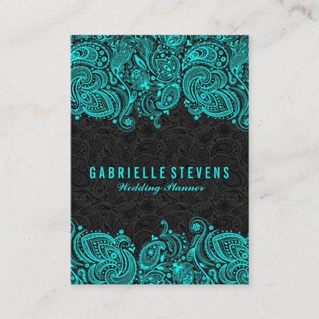 Carte De Visite Elégant Wedding planner noir et turquoise (Devant)