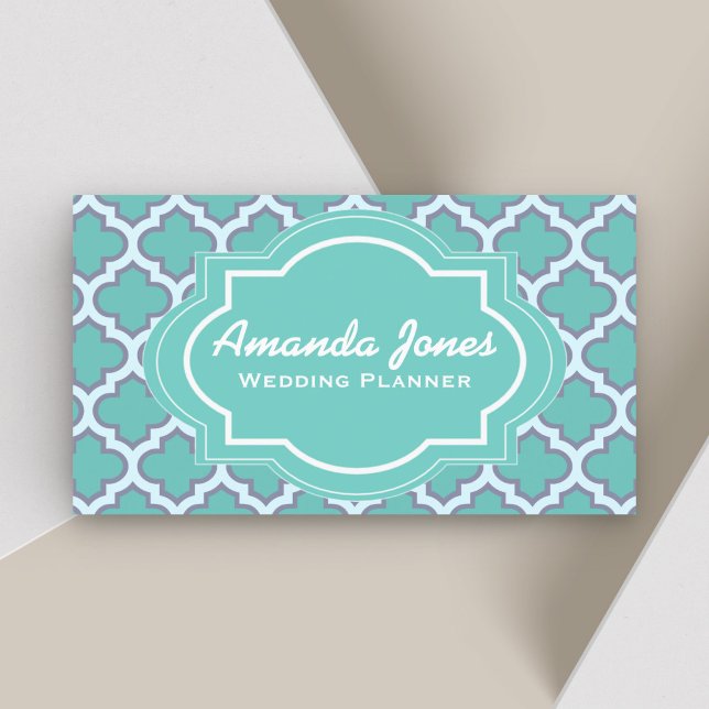 Carte De Visite Élégant Wedding planner Quatrefoil Turquoise (Créateur téléchargé)