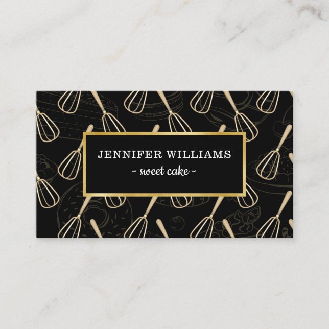 Carte De Visite Élégant Whisk Gold Black Baking (Devant)