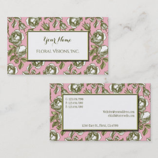 Carte De Visite Elegant White and Gold Roses on Pink Custom