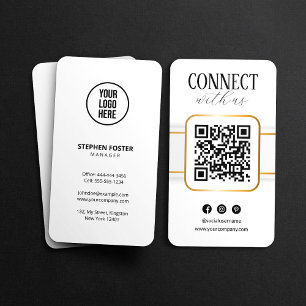 Carte De Visite Élégant White Gold Connect avec nous QR Code socia