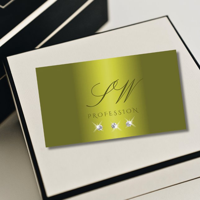 Carte De Visite Élégant Yellow Silver Diamonds Étincelant Monogram (Créateur téléchargé)