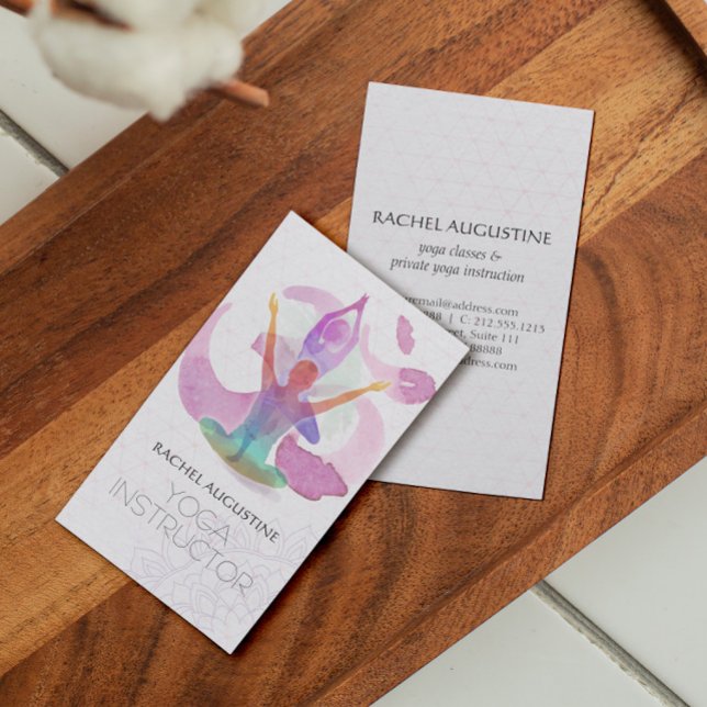 Carte De Visite Elégant Yoga méditation Pose Om Symbole Aquarelle (Créateur téléchargé)