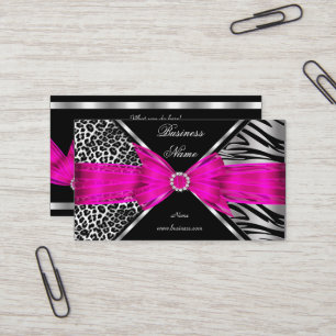 Carte De Visite Elégant Zebra Leopard noir Hot rose 2