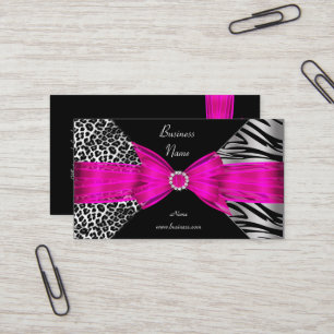 Carte De Visite Elégant Zebra Leopard noir rose chaud