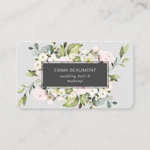 Carte De Visite Elégante aquarelle couleur gris rose pâle vert flo