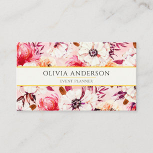Carte De Visite Elégante aquarelle Floral rose moderne Motif Boho