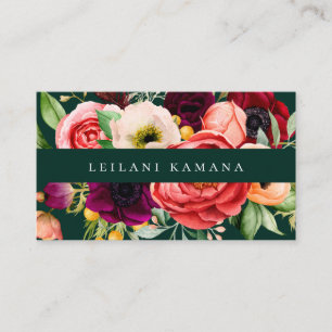 Carte De Visite Elégante aquarelle florale foncée
