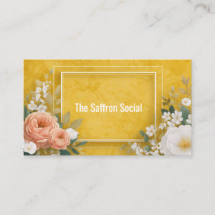 Carte De Visite Elégante aquarelle Florale Jaune & Marbre Rose
