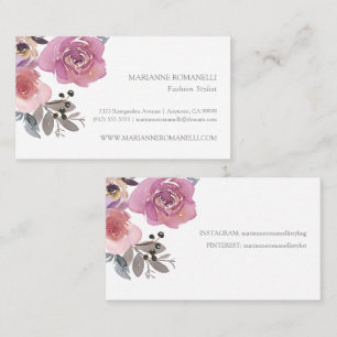 Carte De Visite Elégante aquarelle florale mauve rose