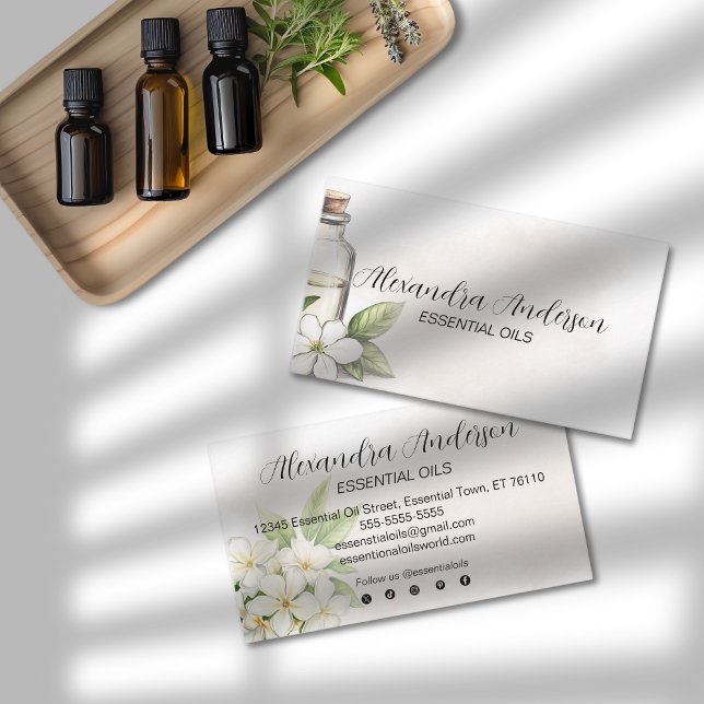 Carte De Visite Élégante aquarelle Jasmin Fleur Huiles Essentielle (Elegant Jasmine Watercolor Flower Essential Oils Business Card)