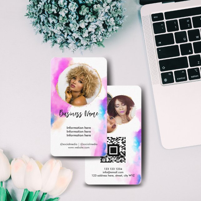 Carte De Visite Elégante Aquarelle Or Feminin Social Media Girly (Créateur téléchargé)