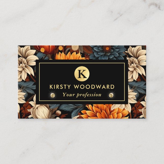 Carte De Visite Elégante aquarelle orange et feuilles de automne B (Devant)