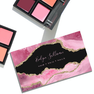 Carte De Visite élégante aquarelle rose agneau sur noir