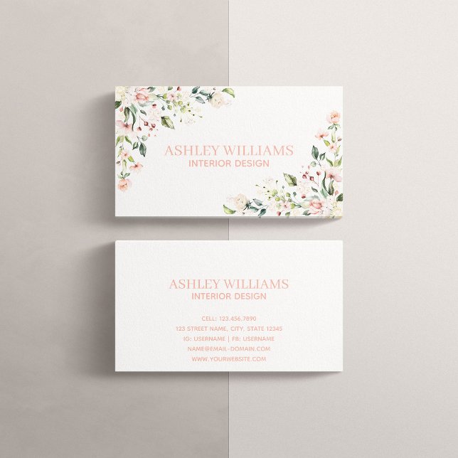 Carte De Visite Elégante aquarelle rose pâle (Créateur téléchargé)