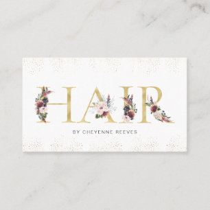 Carte De Visite Elégante aquarelle typographie florale   Cheveux