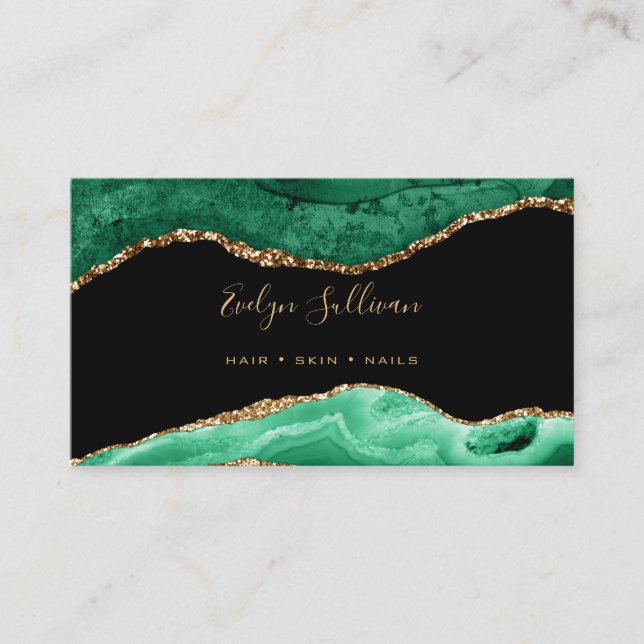 Carte De Visite élégante aquarelle vert émeraude agate (Devant)
