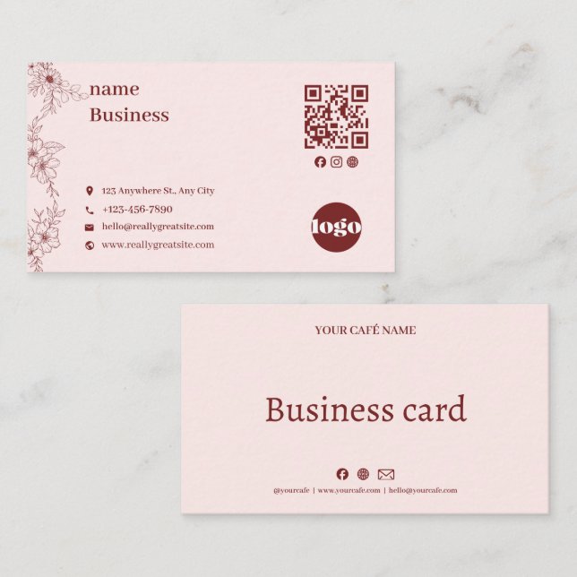 Carte de visite élégante avec code QR floral vinta (Devant / Derrière)