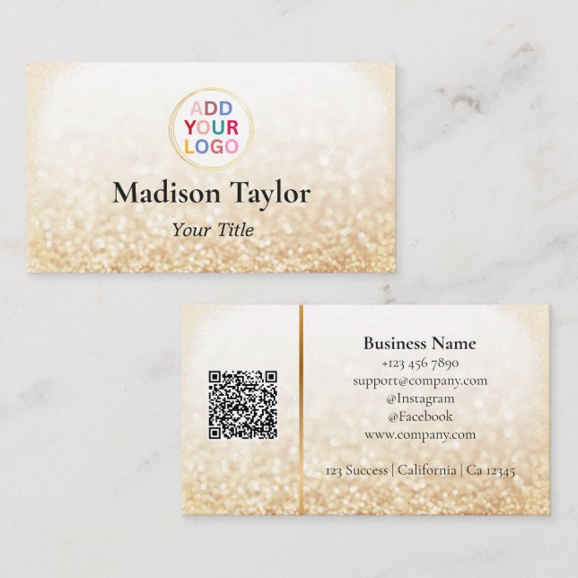Carte de visite élégante avec code QR or et logo (Devant / Derrière)