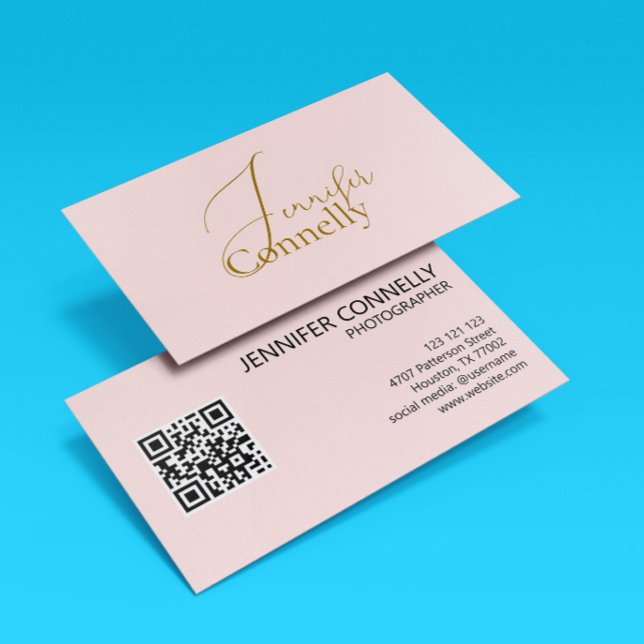 Carte de visite élégante avec code QR rose tendre (Créateur téléchargé)