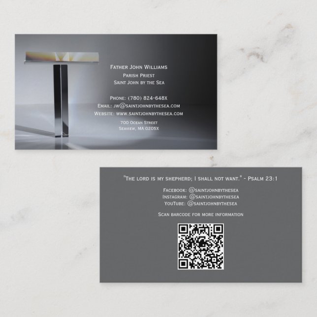 Carte de visite élégante avec QR Code pour clergé (Devant / Derrière)