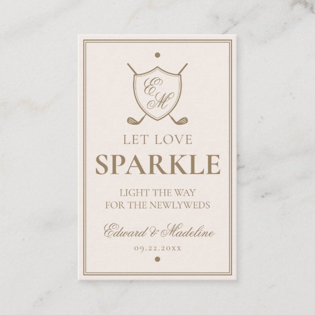 Carte De Visite Élégante Balise Mariage Sparkler Crest Monogram (Devant)