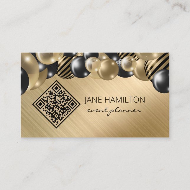 Carte de visite élégante ballons or Code QR (Devant)