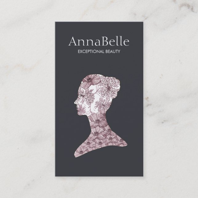Carte De Visite Elégante Beauté Fille visage main tiré floral Salo (Devant)