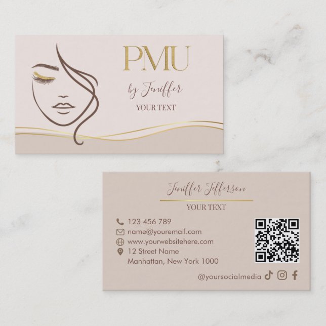 Carte de visite élégante beige et or PMU (Devant / Derrière)
