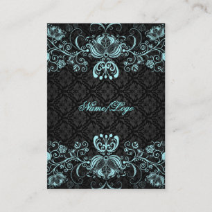 Carte De Visite Elégante Black & Pastel Blue Floral