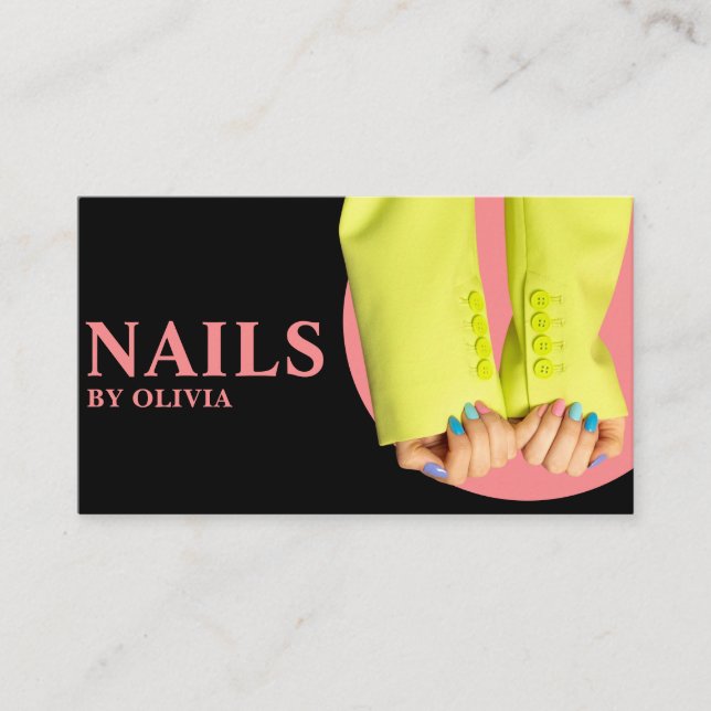Carte De Visite Élégante Black Pink Feminine Moderne Nail Tech (Devant)