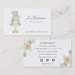 Carte De Visite Élégante Bleu Floral Mariage boulangerie boulanger