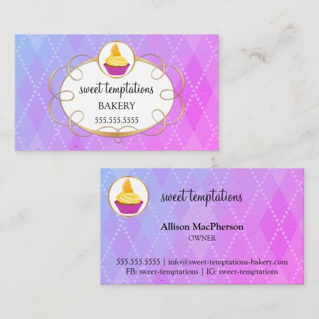 Carte De Visite Élégante boulangerie Cupcake (Devant / Derrière)