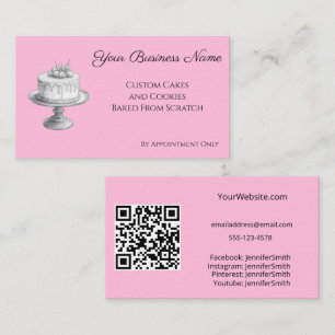 Carte De Visite Élégante boulangerie rose personnalisé QR Code