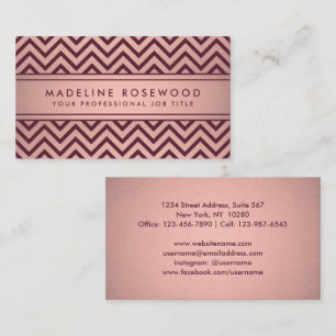 Carte De Visite Elégante Bourgogne & Rose Gold Faux Foil Chevron