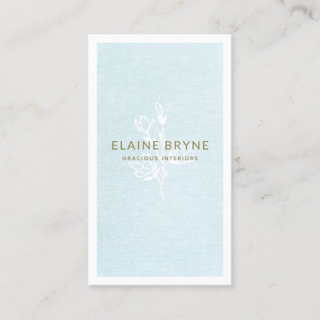 Carte De Visite Élégante Branche de Magnolia Pastel Blue Floral (Devant)